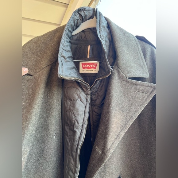 Levi's Men's XL Brown/Green Wool Dble-Breasted Wool-Blend Peacoat w/ Puffer Bib - Picture 5 of 7